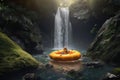 inflatable raft capsizing near a waterfall Royalty Free Stock Photo