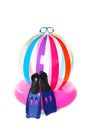 Inflatable ring and beach accessories Royalty Free Stock Photo