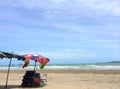 Inflatable ring and toys stall on the beach Royalty Free Stock Photo