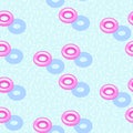 Inflatable rings in pool blue water seamless vector pattern.