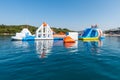 Inflatable slides at Ionian sea in Ksamil, Albania