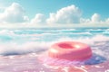 Inflatable Summer Paradise, 3D Pink Flamingo Beach Background Royalty Free Stock Photo