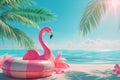 Inflatable Summer Paradise, 3D Pink Flamingo Beach Background Royalty Free Stock Photo