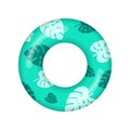 Inflatable swimming ring with tropical liaves isolated on white background, Rubber float pool lifesaver ring, buoy