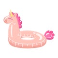 Inflatable swimming ring with unicorn form for children and adults. Vector illustration on white background