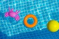 Inflatable ring floating in swimming pool on sunny day, Royalty Free Stock Photo