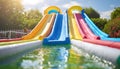 Inflatable Water Slide in Backyard Pool. Generative AI