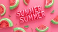 Inflatable watermelon slices, solid pink background