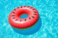 Inflatable watermelon swimming pool float. Summer vacation. Generative ai