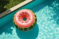 Inflatable watermelon swimming pool float. Summer vacation. Generative ai