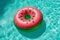 Inflatable watermelon swimming pool float. Summer vacation. Generative ai