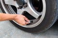 Inflate tires and check Pressure Royalty Free Stock Photo