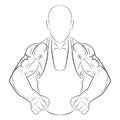 Inflated body muscle man vector drawing illustration