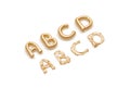 Inflated, deflated gold A B C D letters, balloon font Royalty Free Stock Photo