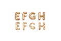 Inflated, deflated gold E F G H letters, balloon font Royalty Free Stock Photo