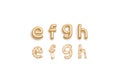 Inflated, deflated gold e f g h letters, balloon font