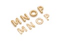 Inflated, deflated gold M N O P letters, balloon font Royalty Free Stock Photo