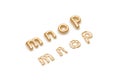 Inflated, deflated gold m n o p letters, balloon font Royalty Free Stock Photo