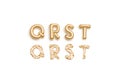 Inflated, deflated gold Q R S T letters, balloon font Royalty Free Stock Photo