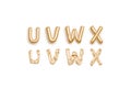Inflated, deflated gold U V W X letters, balloon font Royalty Free Stock Photo