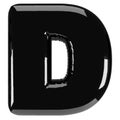 Inflated glossy black letter D uppercase illustration. 3D render of latex bubble font with glint. Graphic type, typography, ABC