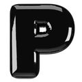 Inflated glossy black letter P uppercase illustration. 3D render of latex bubble font with glint. Graphic type, typography, ABC