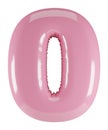 Inflated glossy pink zero number illustration. 3D render of latex bubble font with glint. Graphic math symbol, typography, ABC