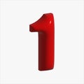 Inflated glossy, red balloon in the shape of a number 1, element, design.