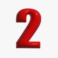 Inflated glossy, red balloon in the shape of a number 2, element, design.