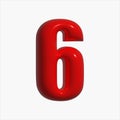 Inflated glossy, red balloon in the shape of a number 6, element, design.