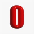 Inflated glossy, red balloon in the shape of a number 0, element, design.