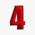 Inflated glossy, red balloon in the shape of a number 4, element, design.