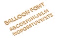 Inflated gold balloon font with capital alphabet, side view