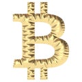 golden inflated bitcoin symbol in frontal view