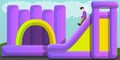 Inflated jumping castle and slide concept banner, cartoon style