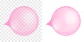 Inflated pink bubble gum. Strawberry or cherry chewing bubblegum ball isolated on transparent and white background. Cute