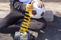 Inflating a ball with air compressor Royalty Free Stock Photo