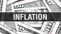 Inflation Closeup Concept. American Dollars Cash Money,3D rendering. Inflation at Dollar Banknote. Financial USA money banknote Co
