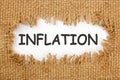 Inflation Written In Hole On The Burlap Royalty Free Stock Photo