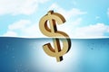 Inflation concept with sinking dollar sign Royalty Free Stock Photo