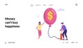 Inflation, Economy or Financial Crisis, Bankruptcy, Capital Loss Landing Page Template. Male Character Inflate Balloon