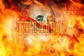 Inflation, financial crisis and collapse in America. Recession in US economy concept. Red arrow going downwards over 100 dollar bi Royalty Free Stock Photo