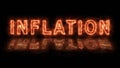 INFLATION - flamed lettering on dark background with reflections on the floor