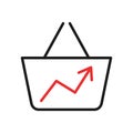 Inflation, high price and growth of food sales line icon. Shopping cart with foods on arrow up. Growth of market basket