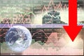 Inflation impact crisis on global stock financial index show big red arrow down on graph and chart background with earth from Royalty Free Stock Photo