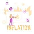 Inflation, Price Rising and Stock Market Recession Concept. Female Character with Gold Coin in Hands Royalty Free Stock Photo