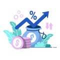 Inflation rate icon flat Illustration for business finance chart percent coin dollar bill perfect for ui ux design, web app, brand Royalty Free Stock Photo