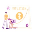 Inflation, Recession and Depreciation Concept. Depressed Man Customer Character with Shopping Trolley