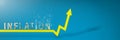 Inflation. Rising inflation. Global financial crisis. Yellow arrow on the graph indicating price growth, blue background Royalty Free Stock Photo
