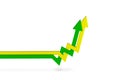 Inflation, rising inflation white isolate. Rising prices. Yellow and green arrows intertwined on the chart pointing up Royalty Free Stock Photo